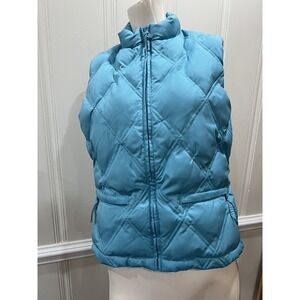 GAP Womens Down Puffer Vest Quilted Pockets blue Fleece Lined Medium